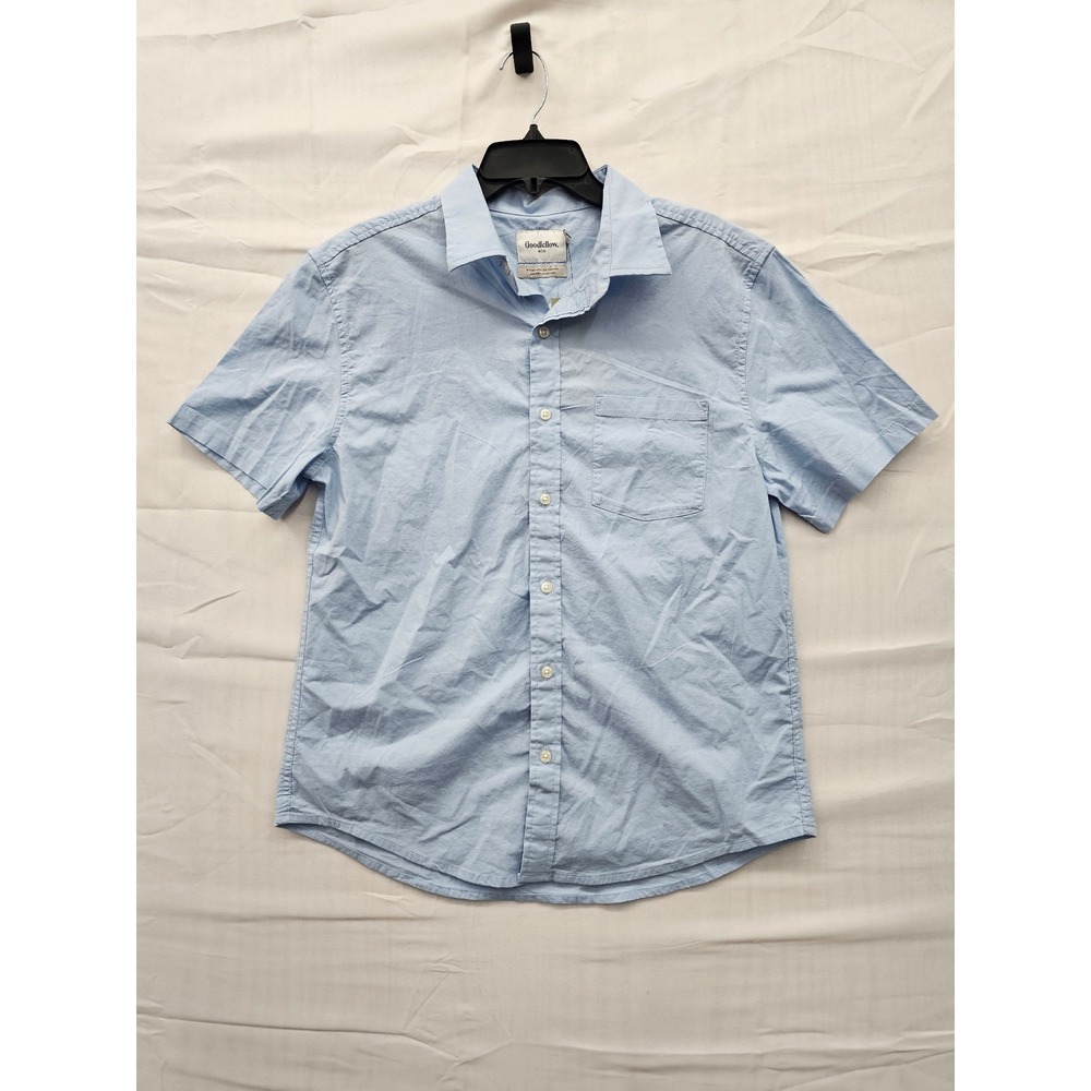 Goodfellow & Co Mens SS Poplin‎ Button Down Shirt Blue Cotton Casual Size Medium